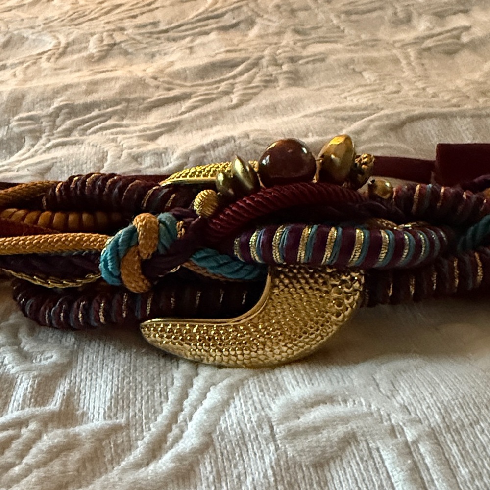 Vintage 80s Braided Corded Wrap Belt Purple Gold Brass Turquoise